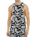 Black And White Palm Leaves Print Men's Muscle Tank Top