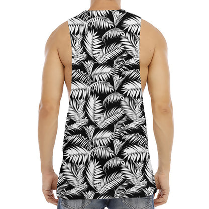 Black And White Palm Leaves Print Men's Muscle Tank Top