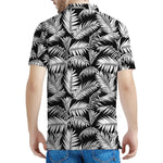 Black And White Palm Leaves Print Men's Polo Shirt