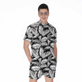 Black And White Palm Leaves Print Men's Romper