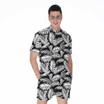 Black And White Palm Leaves Print Men's Rompers