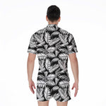 Black And White Palm Leaves Print Men's Rompers
