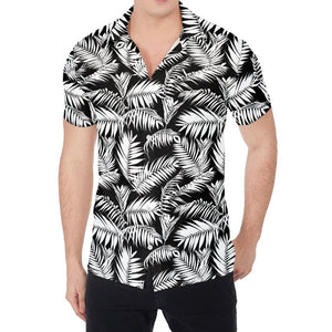 Black And White Palm Leaves Print Men's Shirt