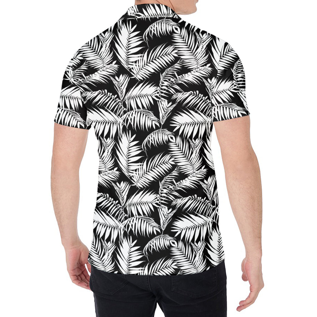 Black And White Palm Leaves Print Men's Shirt