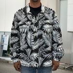 Black And White Palm Leaves Print Men's Shirt Jacket
