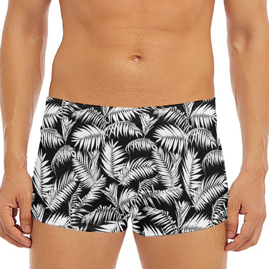Black And White Palm Leaves Print Men's Short Boxer Briefs