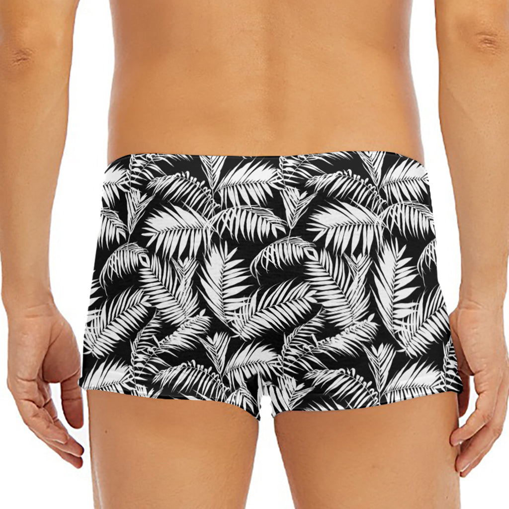Black And White Palm Leaves Print Men's Short Boxer Briefs