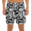 Black And White Palm Leaves Print Men's Split Running Shorts