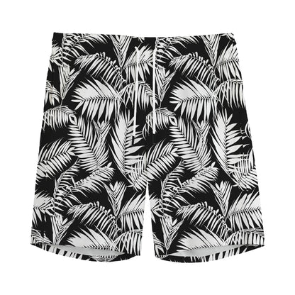 Black And White Palm Leaves Print Men's Sports Shorts