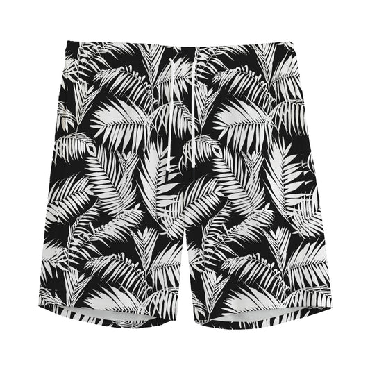 Black And White Palm Leaves Print Men's Sports Shorts