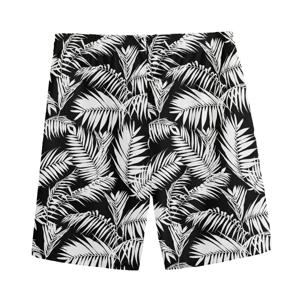 Black And White Palm Leaves Print Men's Sports Shorts