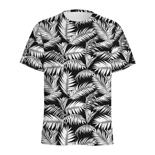 Black And White Palm Leaves Print Men's Sports T-Shirt