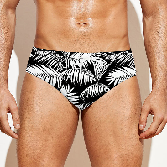 Black And White Palm Leaves Print Men's Swim Briefs