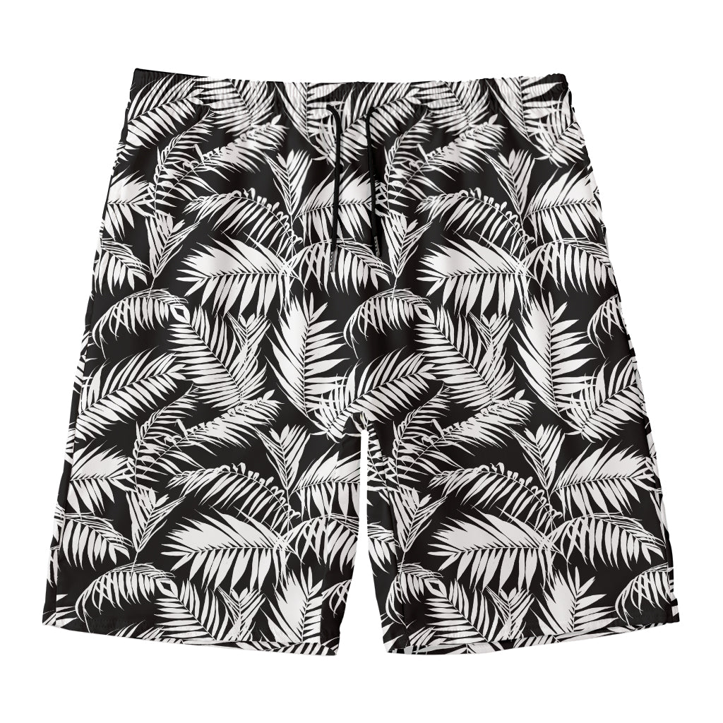 Black And White Palm Leaves Print Men's Swim Trunks