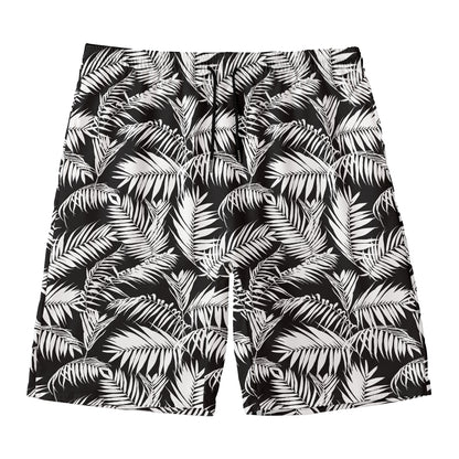 Black And White Palm Leaves Print Men's Swim Trunks
