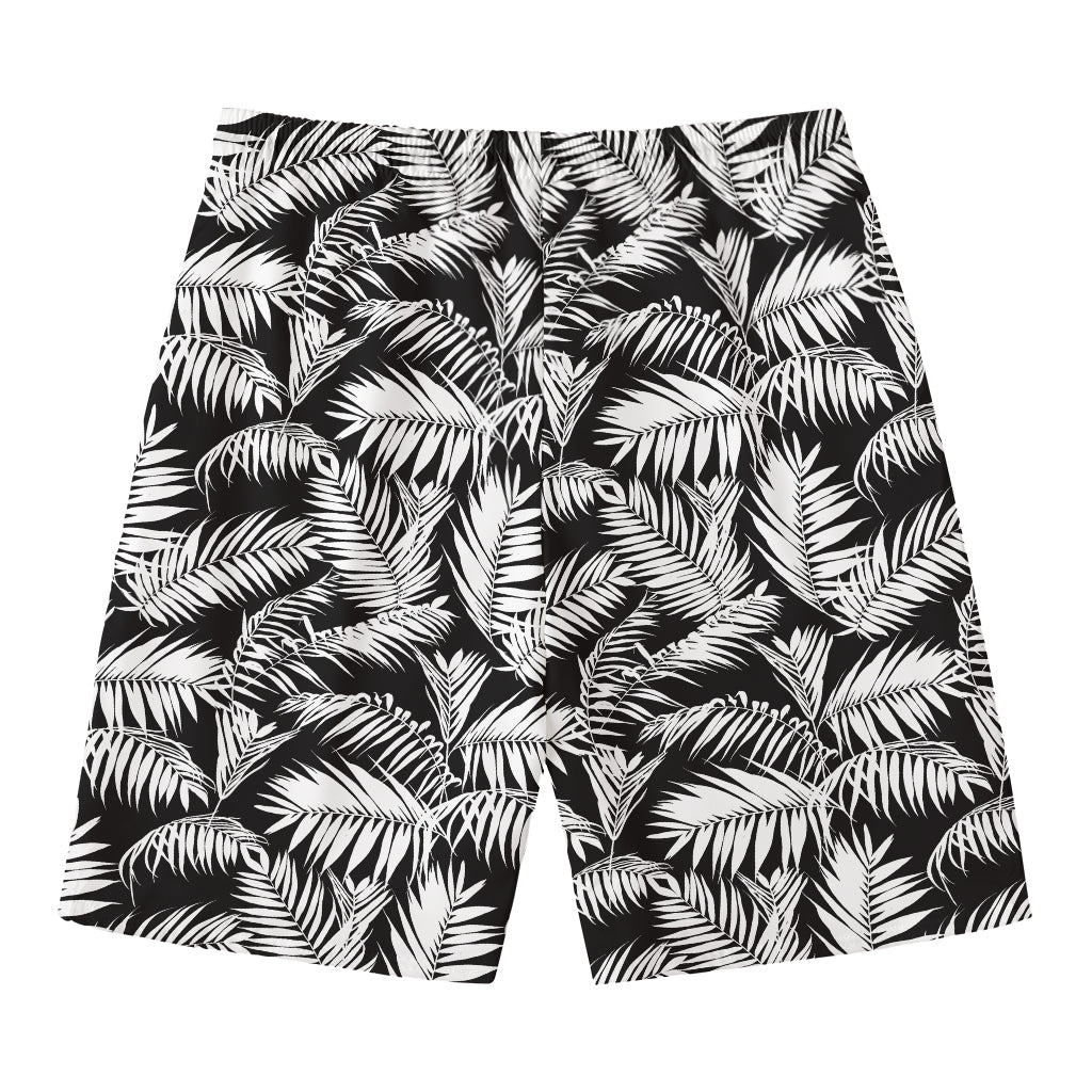Black And White Palm Leaves Print Men's Swim Trunks