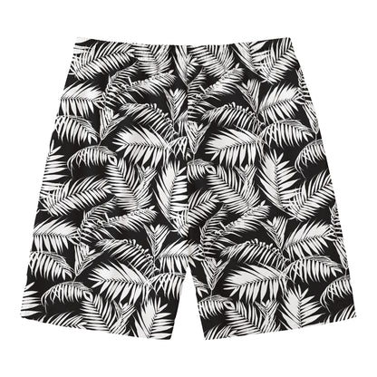 Black And White Palm Leaves Print Men's Swim Trunks