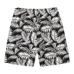 Black And White Palm Leaves Print Men's Swim Trunks