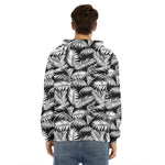 Black And White Palm Leaves Print Men's Velvet Pullover Hoodie