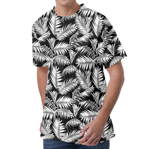 Black And White Palm Leaves Print Men's Velvet T-Shirt