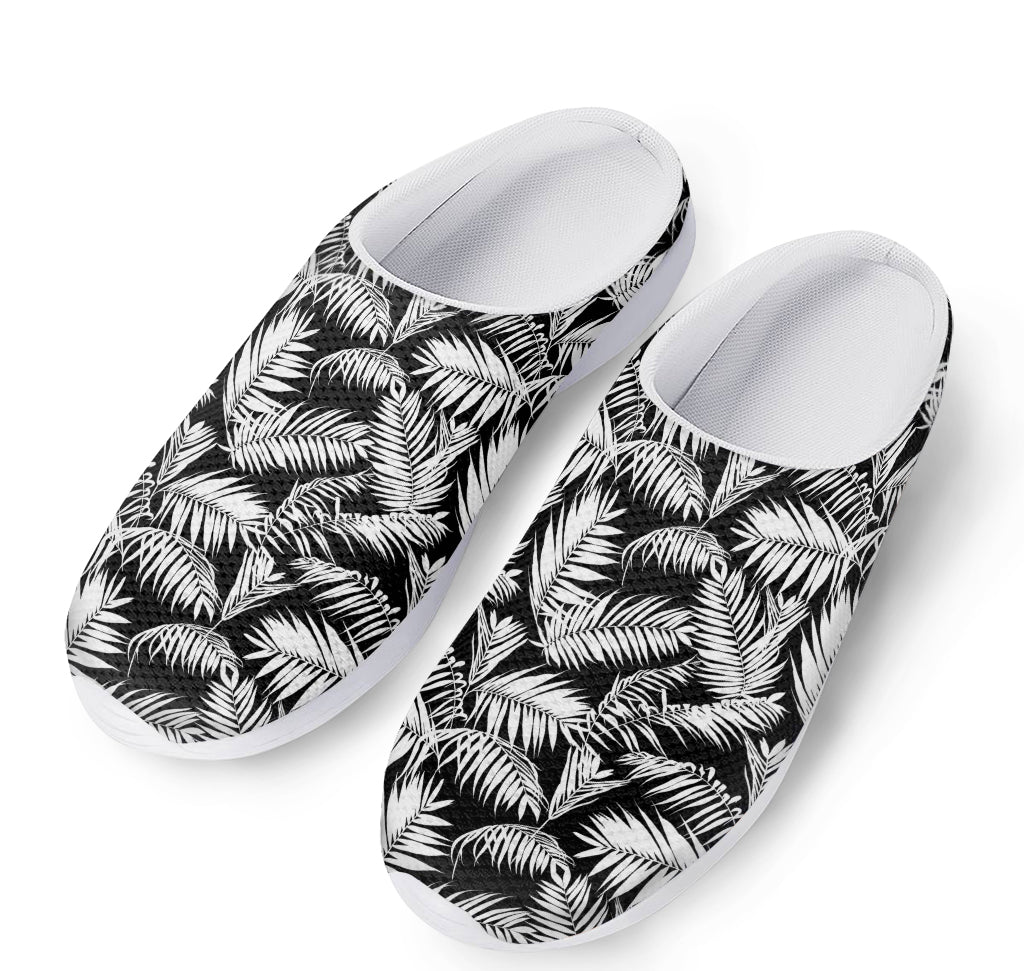 Black And White Palm Leaves Print Mesh Casual Shoes