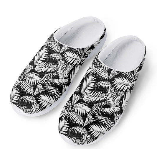 Black And White Palm Leaves Print Mesh Casual Shoes