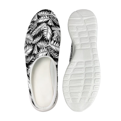 Black And White Palm Leaves Print Mesh Casual Shoes