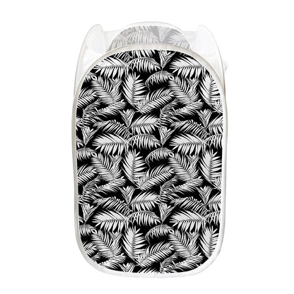 Black And White Palm Leaves Print Mesh Laundry Hamper
