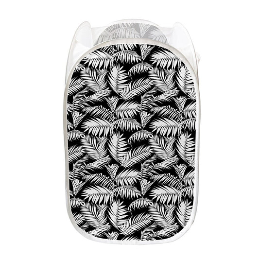 Black And White Palm Leaves Print Mesh Laundry Hamper