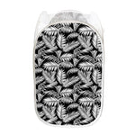 Black And White Palm Leaves Print Mesh Laundry Hamper