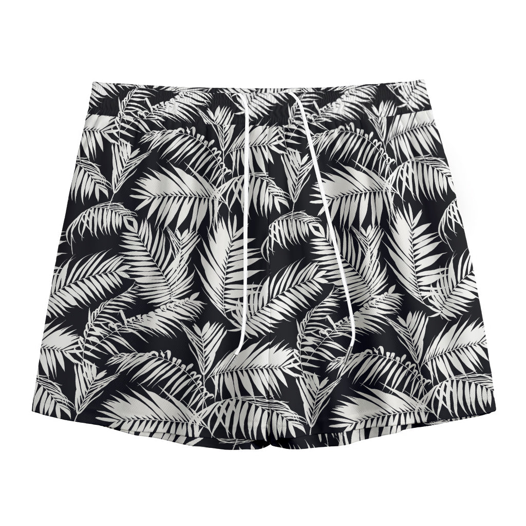 Black And White Palm Leaves Print Mesh Shorts