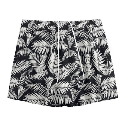 Black And White Palm Leaves Print Mesh Shorts