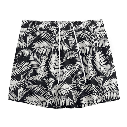 Black And White Palm Leaves Print Mesh Shorts