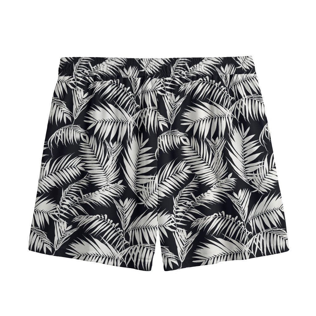 Black And White Palm Leaves Print Mesh Shorts