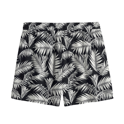 Black And White Palm Leaves Print Mesh Shorts