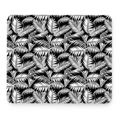 Black And White Palm Leaves Print Mouse Pad