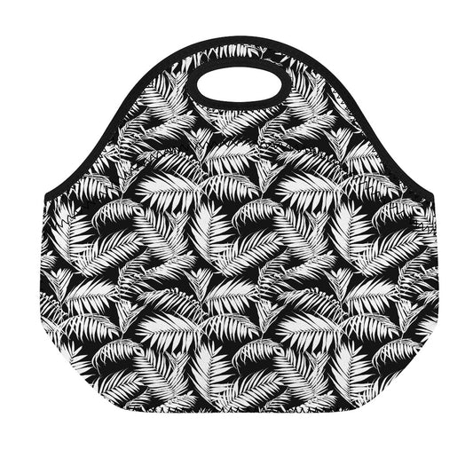 Black And White Palm Leaves Print Neoprene Lunch Bag