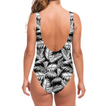 Black And White Palm Leaves Print One Piece Swimsuit