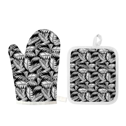 Black And White Palm Leaves Print Oven Mitt And Pot Holder Set