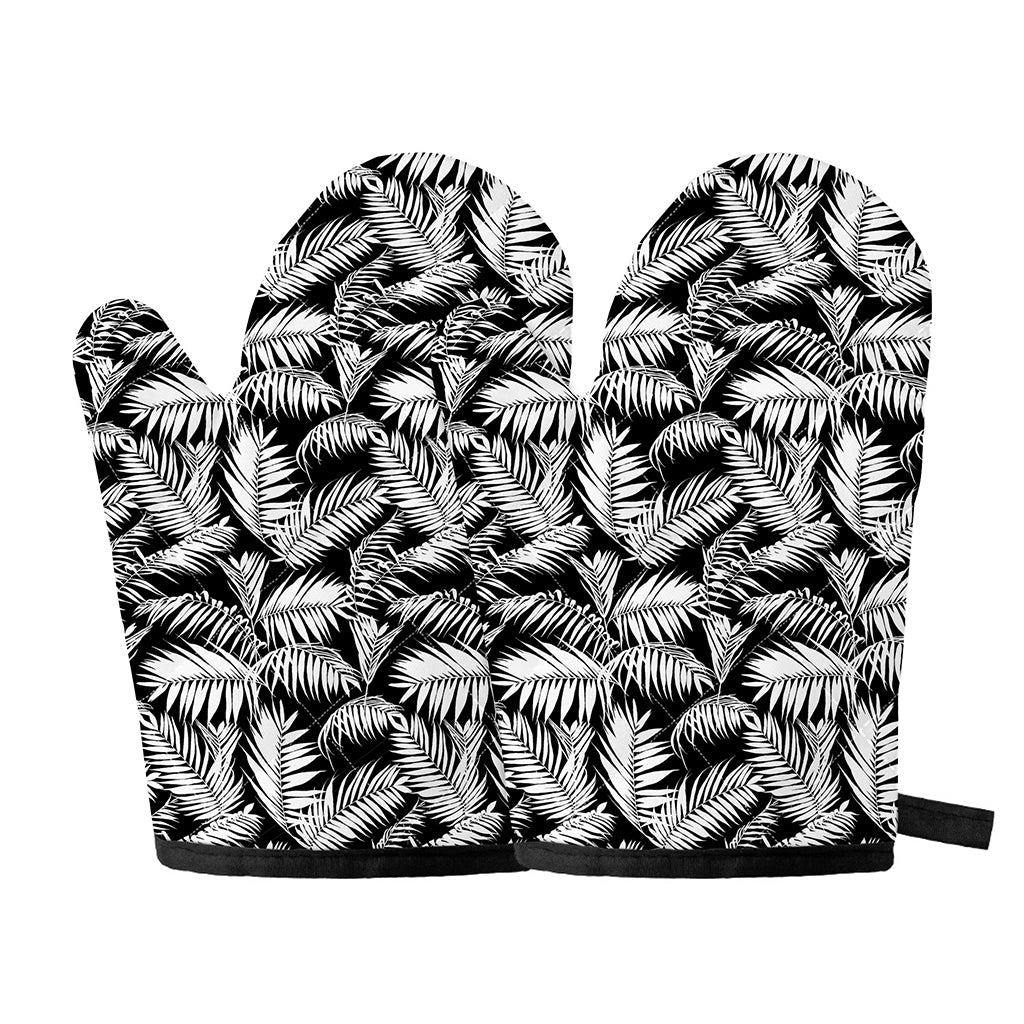 Black And White Palm Leaves Print Oven Mitts