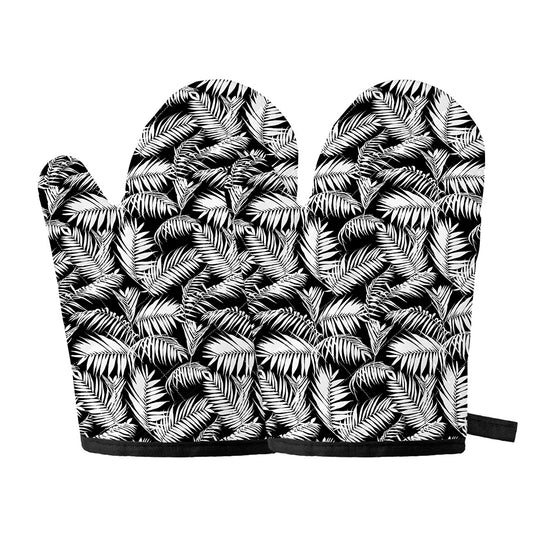 Black And White Palm Leaves Print Oven Mitts