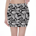 Black And White Palm Leaves Print Pencil Mini Skirt