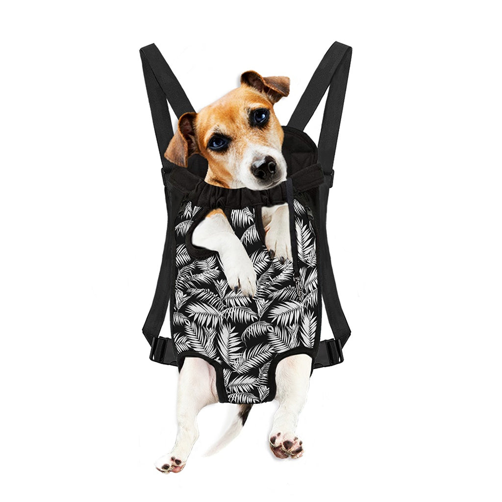 Black And White Palm Leaves Print Pet Carrier Backpack