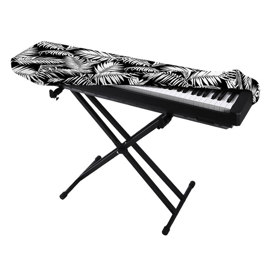 Black And White Palm Leaves Print Piano Keyboard Cover