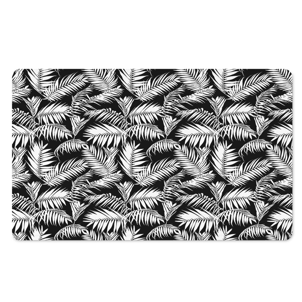 Black And White Palm Leaves Print Polyester Doormat