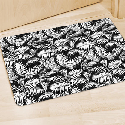 Black And White Palm Leaves Print Polyester Doormat
