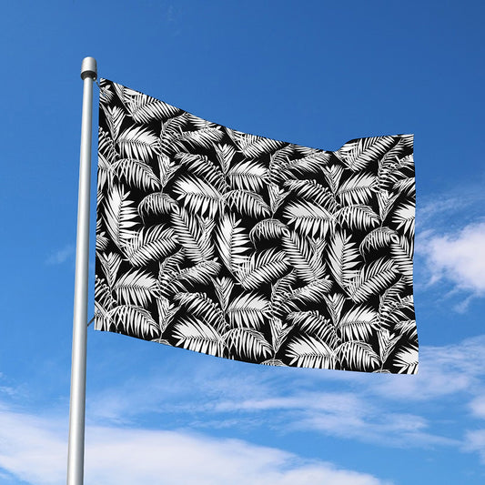 Black And White Palm Leaves Print Polyester Flag