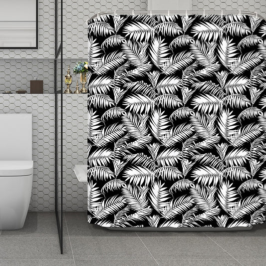 Black And White Palm Leaves Print Polyester Shower Curtain