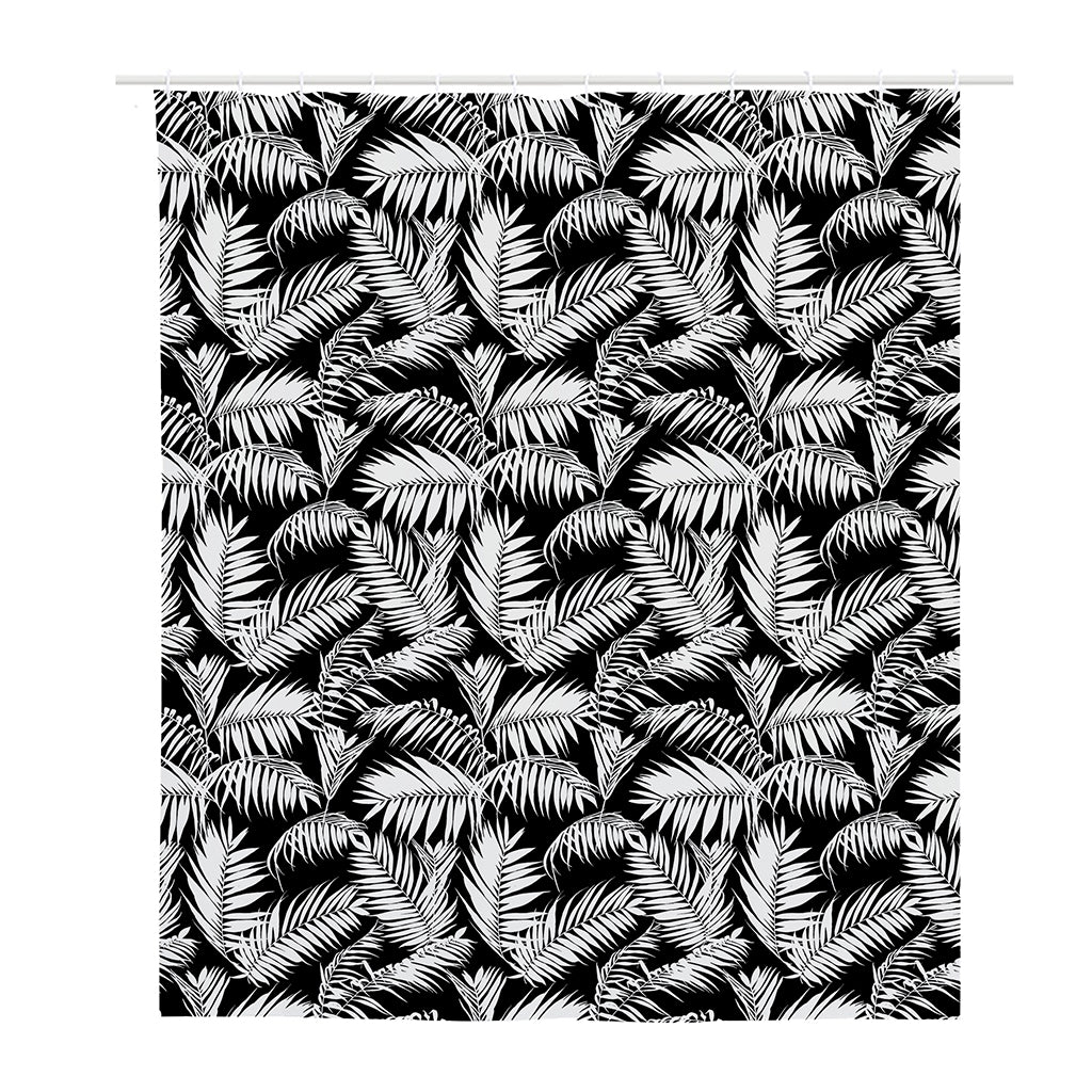 Black And White Palm Leaves Print Polyester Shower Curtain