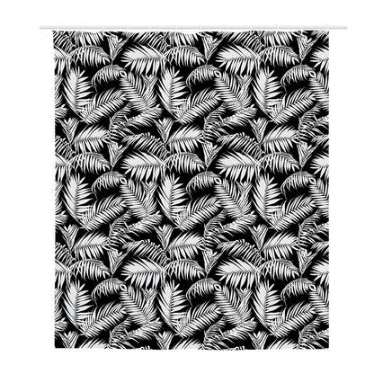 Black And White Palm Leaves Print Polyester Shower Curtain